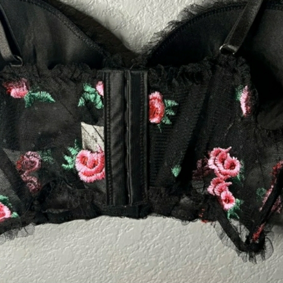 Sexy Black Lace Corset with Pink Flowers size S - Picture 4 of 5